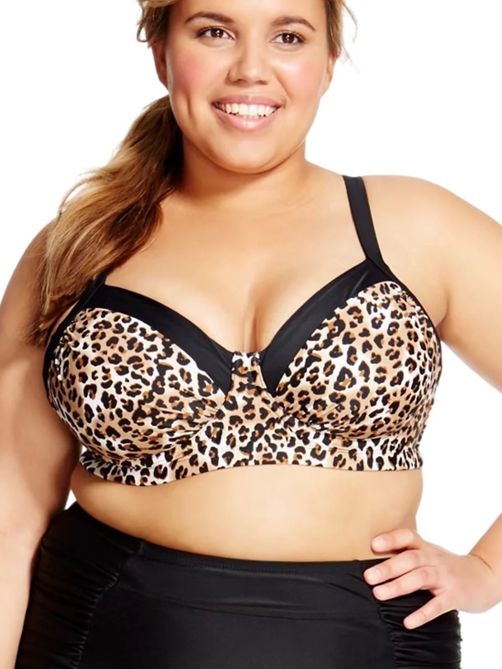 Ava & Viv plus size leopard print bikini top with black contrast trim.
Size 24W